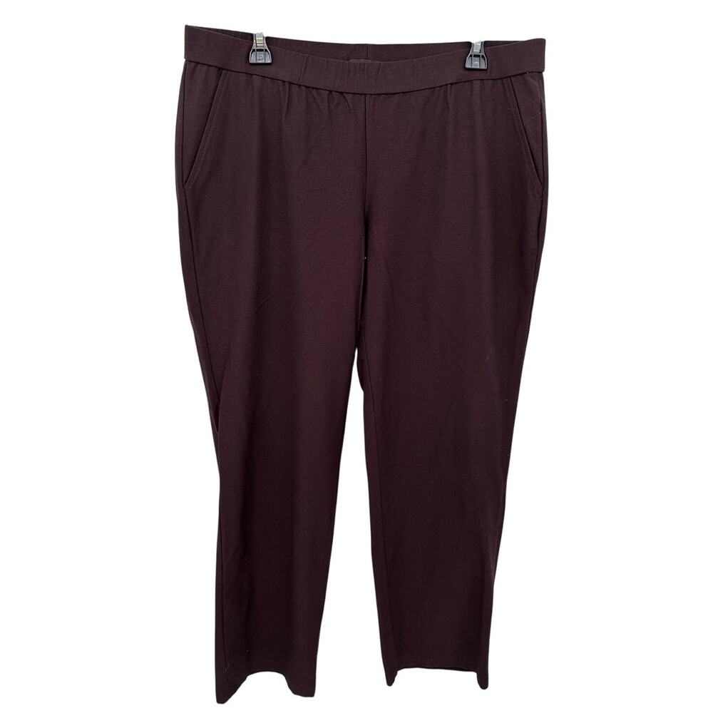 EILEEN FISHER Brown Straight Leg Elastic Waist Pant // L - Picture 1 of 7